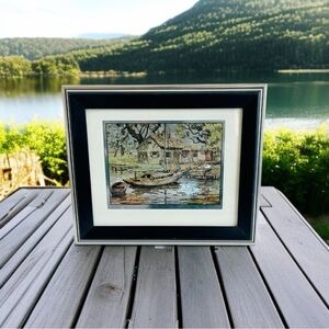 Vintage Lionel Barrymore Foil Color Etch Frame Print Landscape Art Black Frame